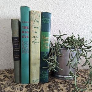 #1 Stack of 4 hardcover green vintage books